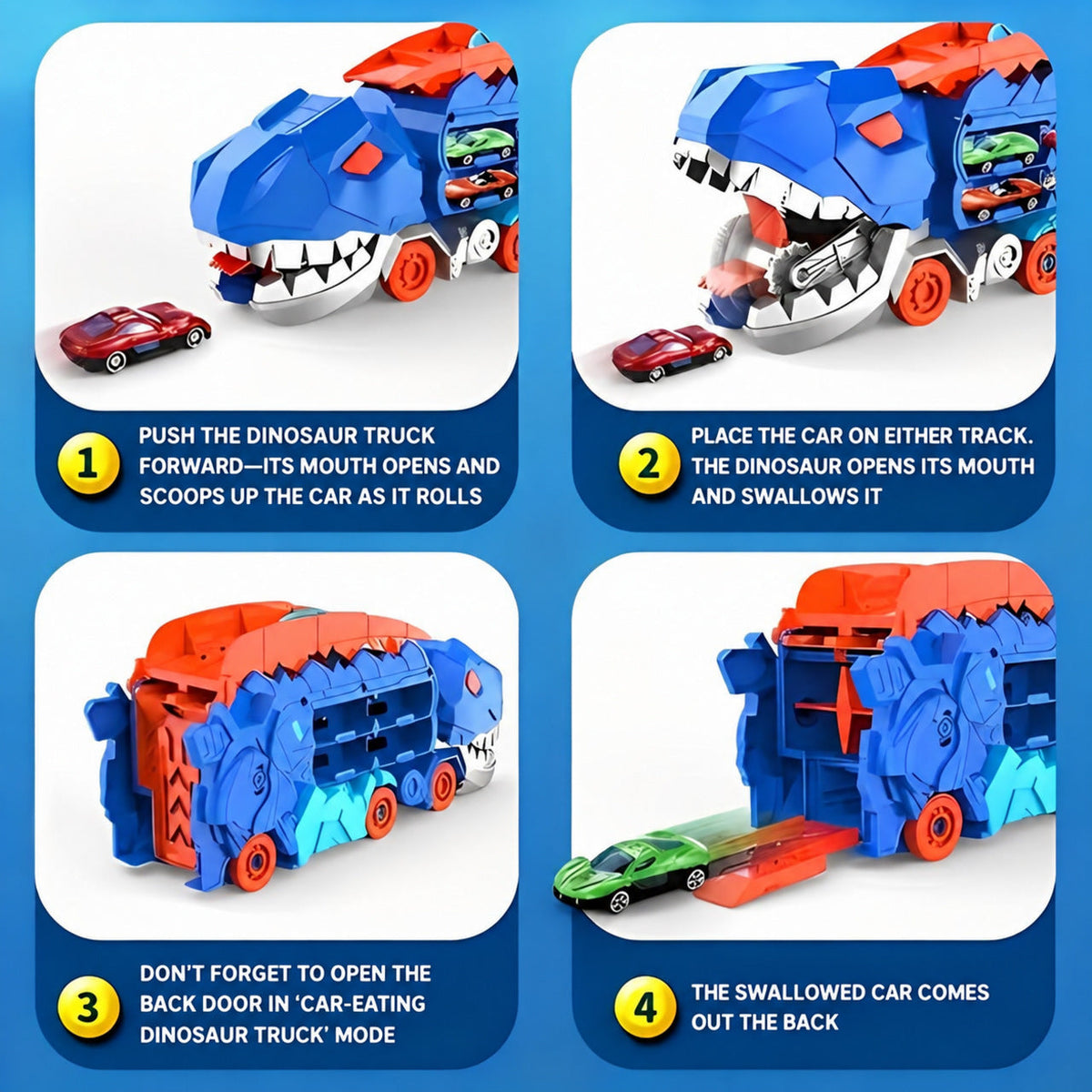 Dinosaur Car Carrier with Race Track and 4 Cars
