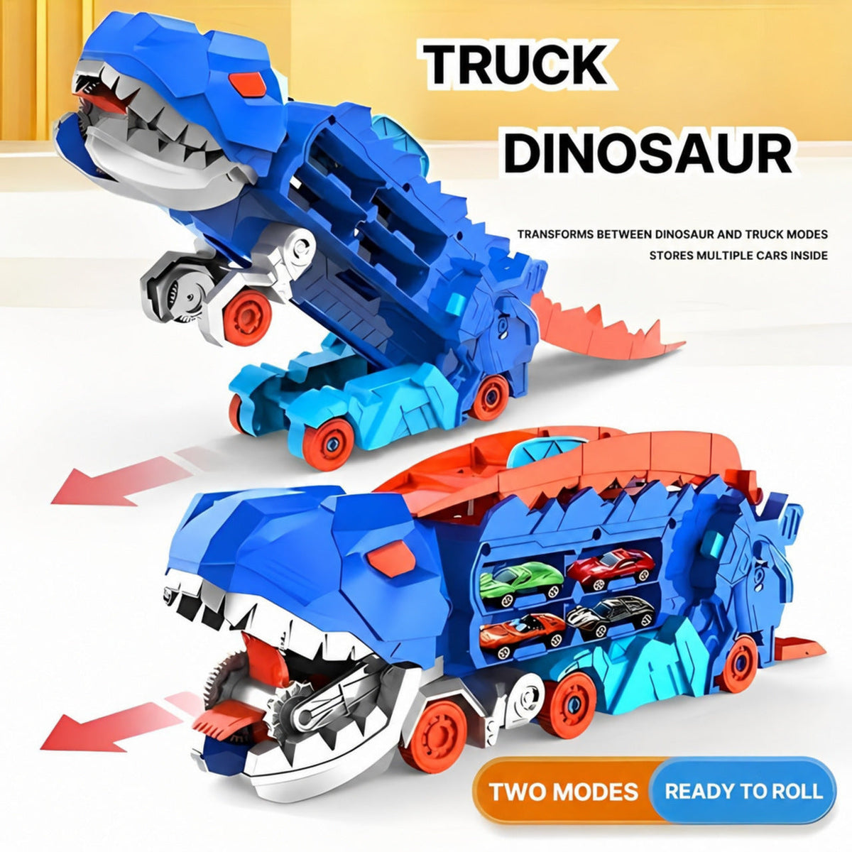 Dinosaur Car Carrier with Race Track and 4 Cars