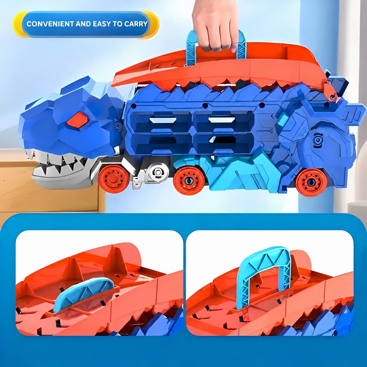 Dinosaur Car Carrier with Race Track and 4 Cars