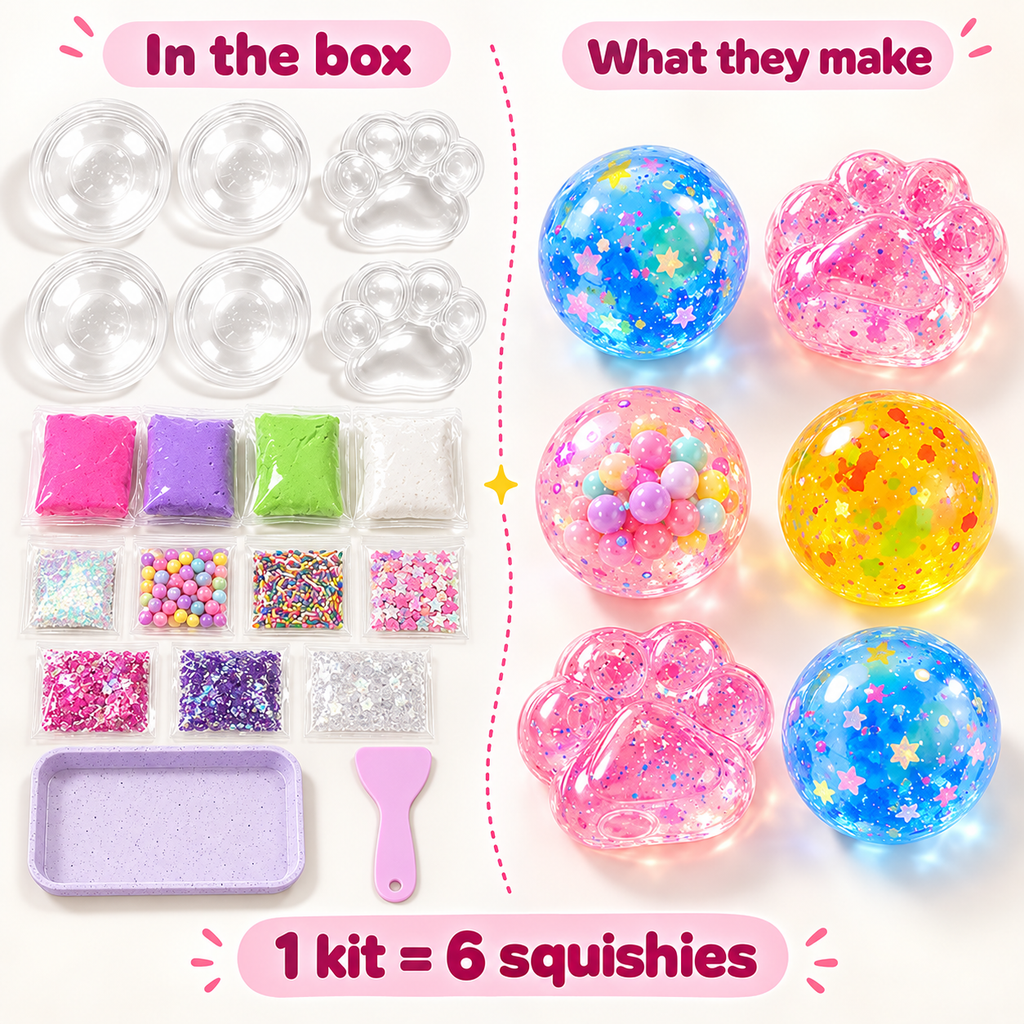DIY Cat Paw Squishy Kit, Make 6 Slow-Rising Squishies