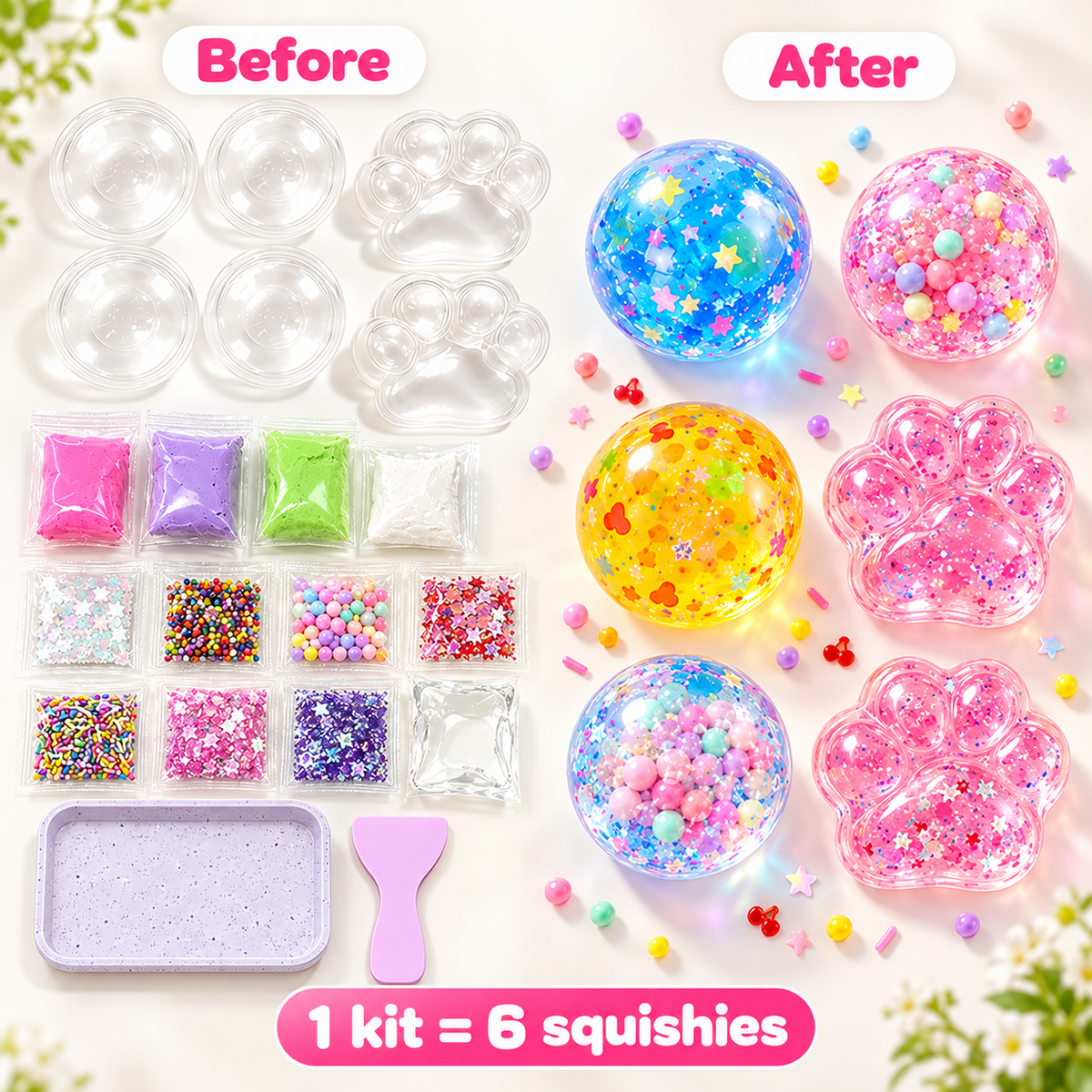 DIY Cat Paw Squishy Kit, Make 6 Slow-Rising Squishies