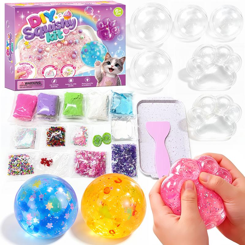 DIY Cat Paw Squishy Kit, Make 6 Slow-Rising Squishies