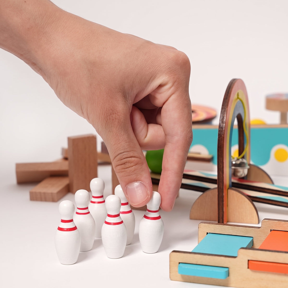 Domino Run Toy with 57 Colorful Wooden Pieces
