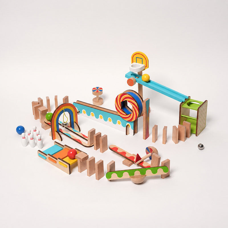 Domino Run Toy with 57 Colorful Wooden Pieces