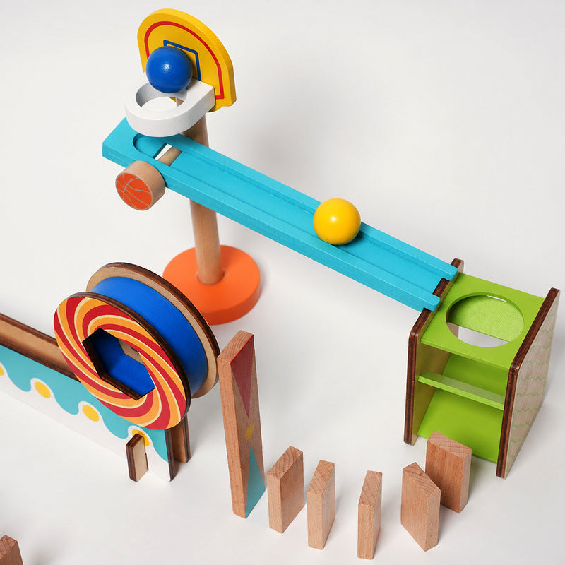 Domino Run Toy with 57 Colorful Wooden Pieces