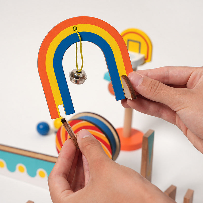 Domino Run Toy with 57 Colorful Wooden Pieces
