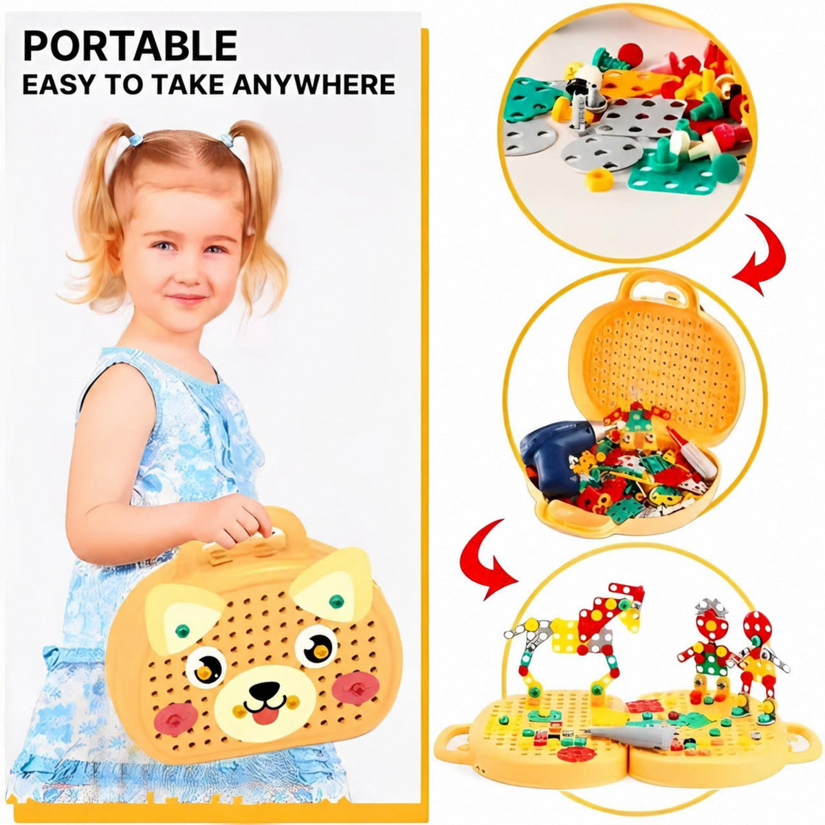 Drill Construction Toy Set with Electric Screwdriver and Mosaic Puzzle