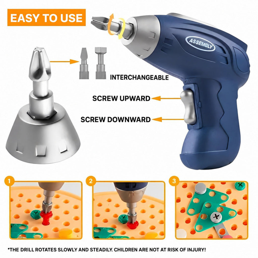 Drill Construction Toy Set with Electric Screwdriver and Mosaic Puzzle