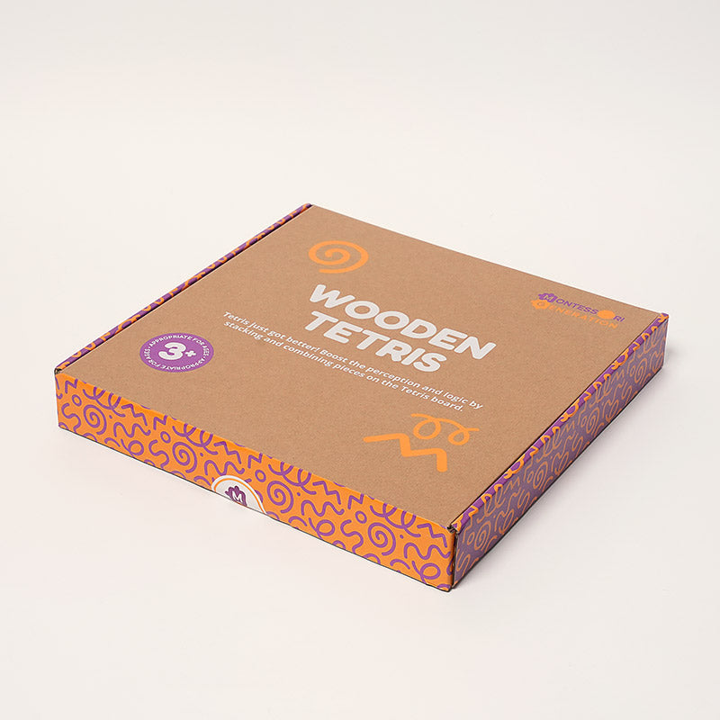 Tetris Puzzle Board with Colorful Wooden Shapes