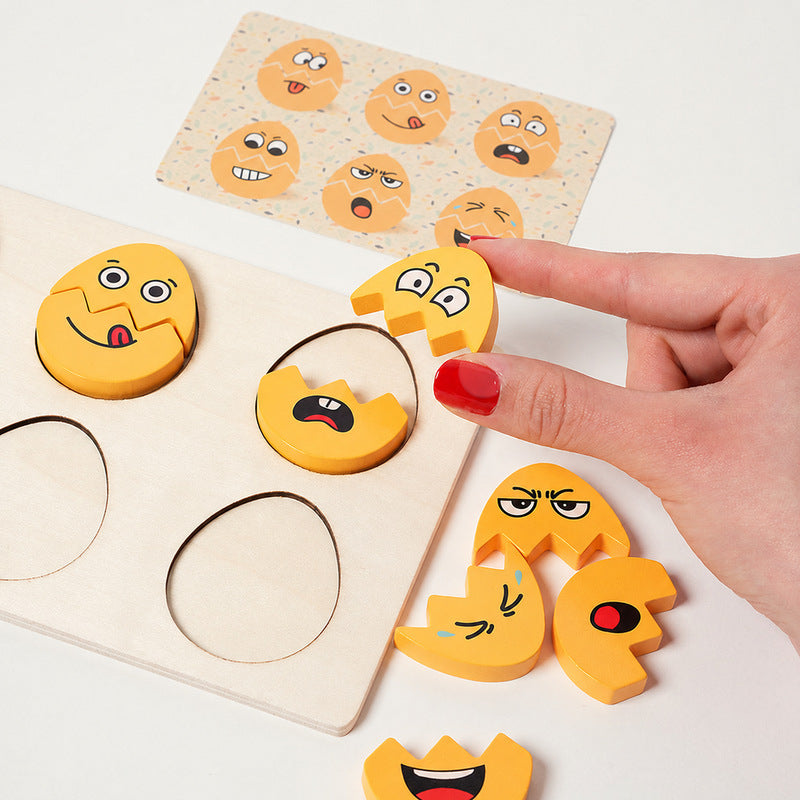 Emoji Wooden Puzzle with 12 Face Pieces and Pattern Cards