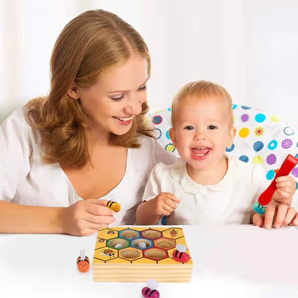 Bee Color Matching Toy with Wooden Honeycomb Board and Tweezers