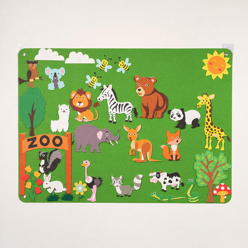 Felt Board for Kids, Wall-Mounted Zoo or Space Scene