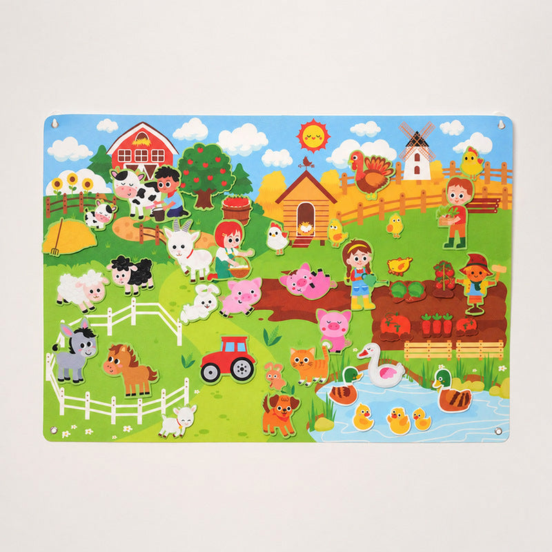 Felt Board for Kids, Wall-Mounted Zoo or Space Scene