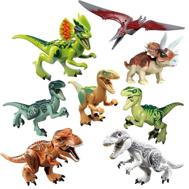 Dinosaur Building Figures Set, 8 Movable Jurassic Toys