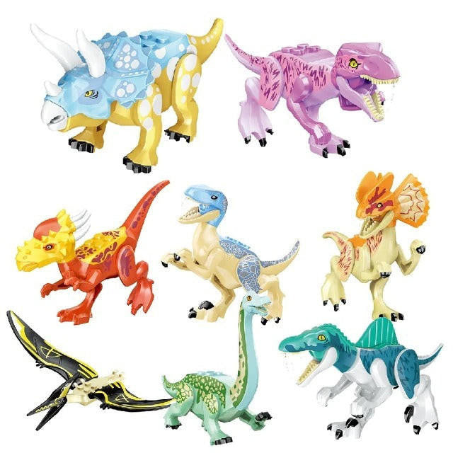 Dinosaur Building Figures Set, 8 Movable Jurassic Toys