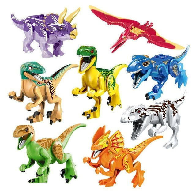 Dinosaur Building Figures Set, 8 Movable Jurassic Toys