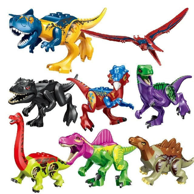 Dinosaur Building Figures Set, 8 Movable Jurassic Toys