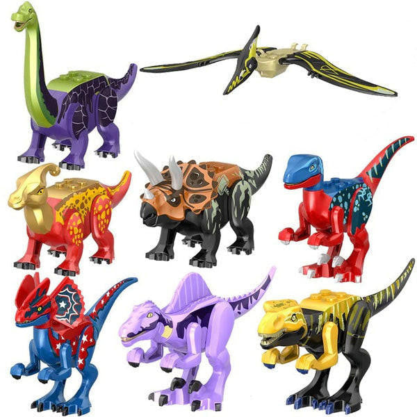 Dinosaur Building Figures Set, 8 Movable Jurassic Toys