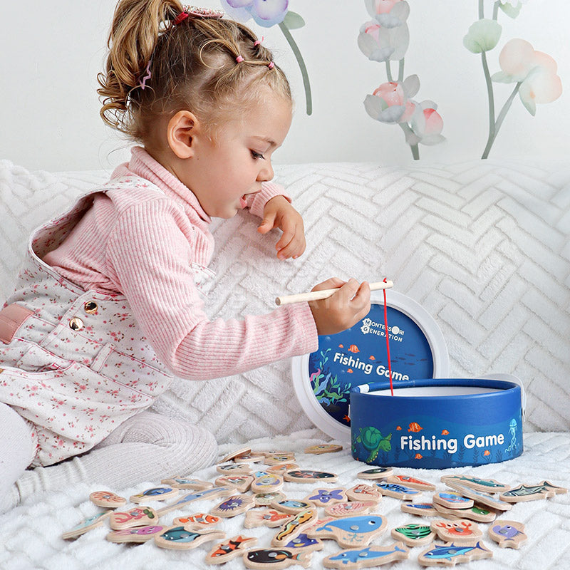 Magnetic Fishing Game with 51 Wooden Fish and 3 Rods