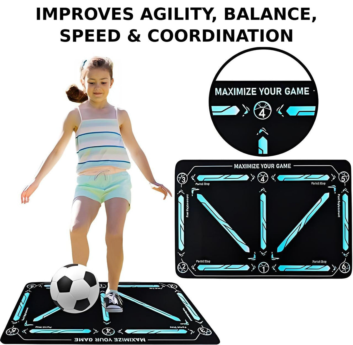 Football Training Mat with Numbered Zones and Elastic Cord