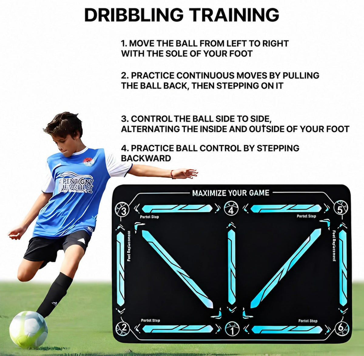 Football Training Mat with Numbered Zones and Elastic Cord