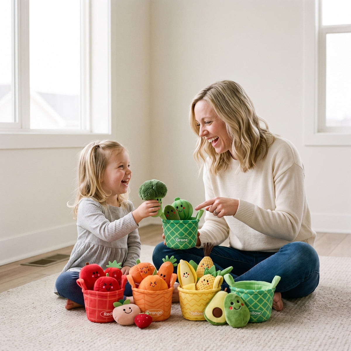 Fruit & Veggie Color Sorting Set, Soft Plush Sensory Toy