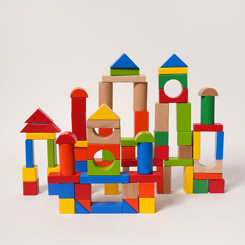 Wooden Building Blocks Set with 80 Colorful Pieces