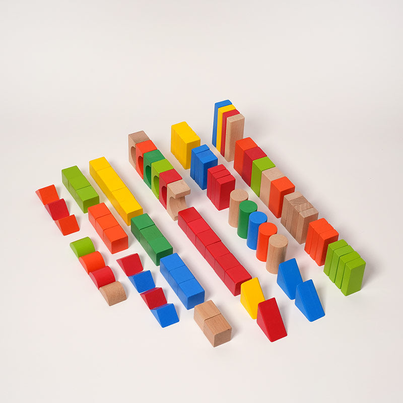 Wooden Building Blocks Set with 80 Colorful Pieces