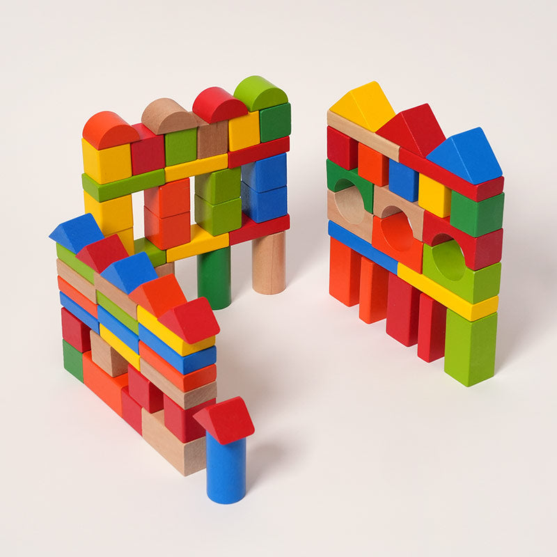 Wooden Building Blocks Set with 80 Colorful Pieces