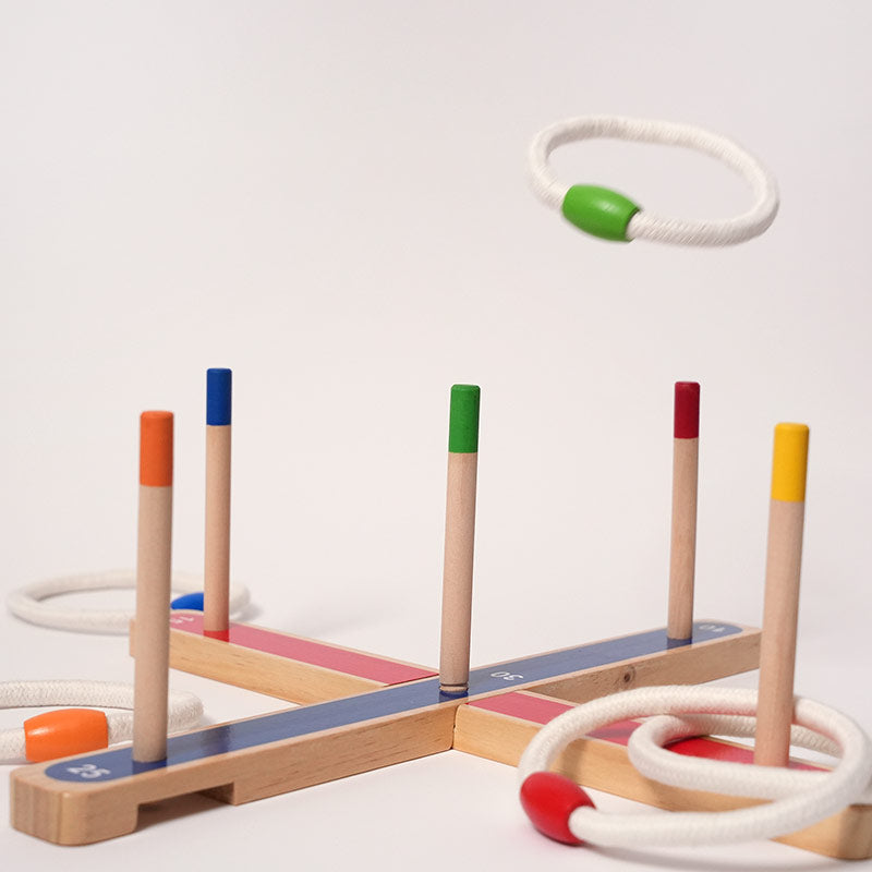 Ring Toss Game with Wooden Posts and Scoring