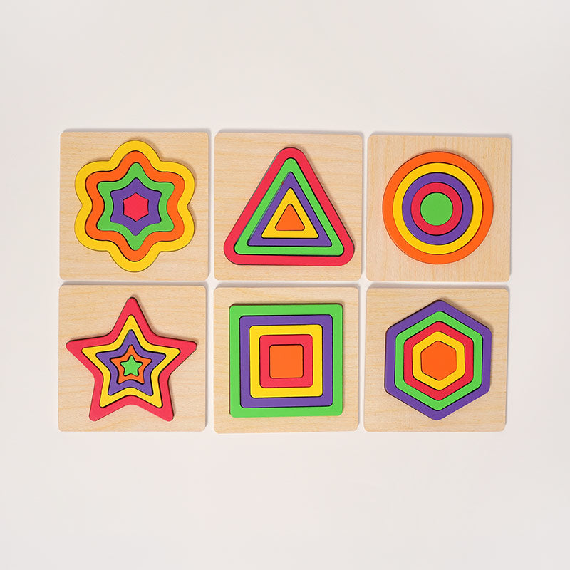 Nested Shape Puzzle with Six Layered Wooden Boards