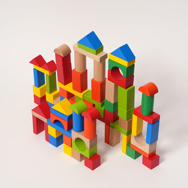 Wooden Building Blocks Set with 80 Colorful Pieces