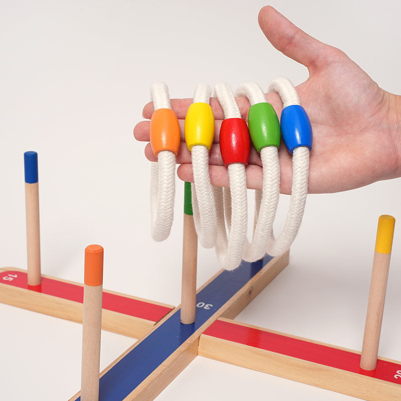 Ring Toss Game with Wooden Posts and Scoring