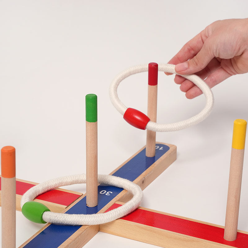Ring Toss Game with Wooden Posts and Scoring
