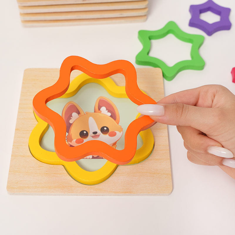 Nested Shape Puzzle with Six Layered Wooden Boards