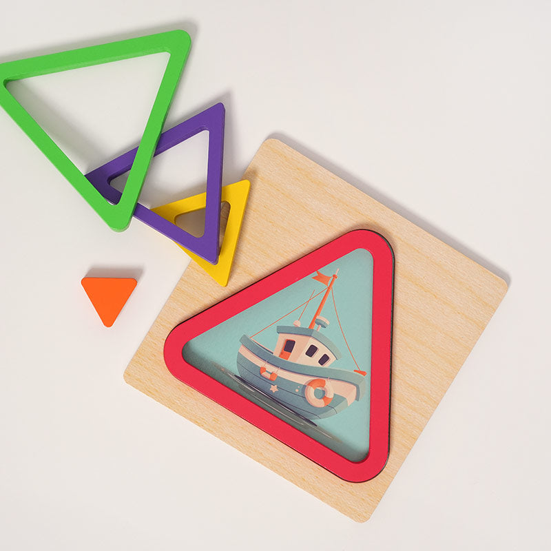 Nested Shape Puzzle with Six Layered Wooden Boards