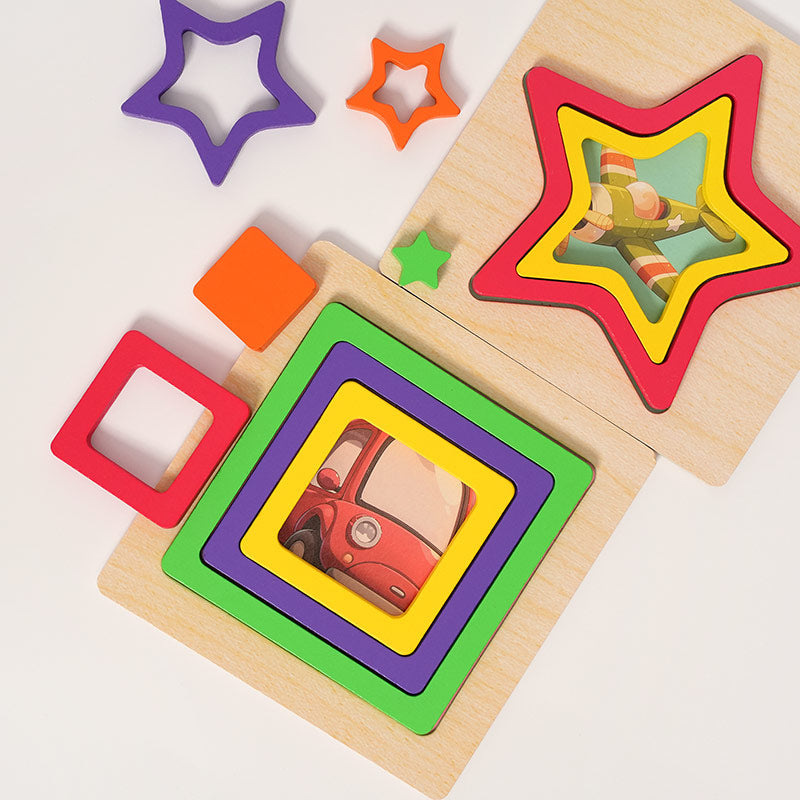 Nested Shape Puzzle with Six Layered Wooden Boards