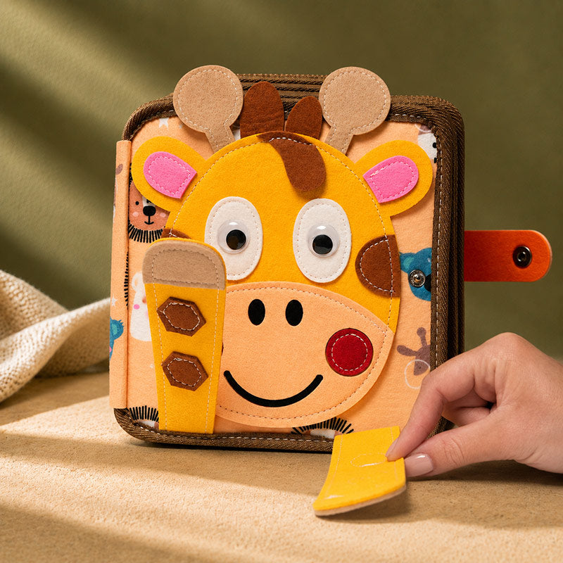 Felt Busy Book with Giraffe Cover and 8 Interactive Pages