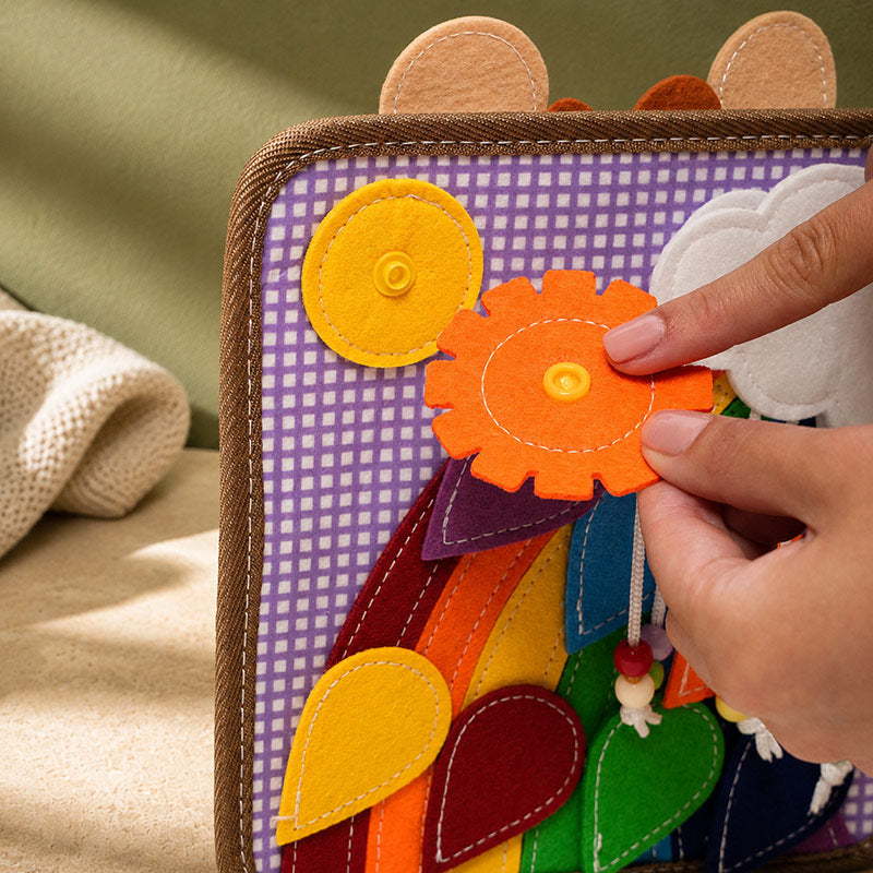 Felt Busy Book with Giraffe Cover and 8 Interactive Pages