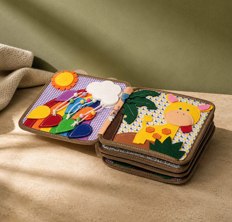Felt Busy Book with Giraffe Cover and 8 Interactive Pages