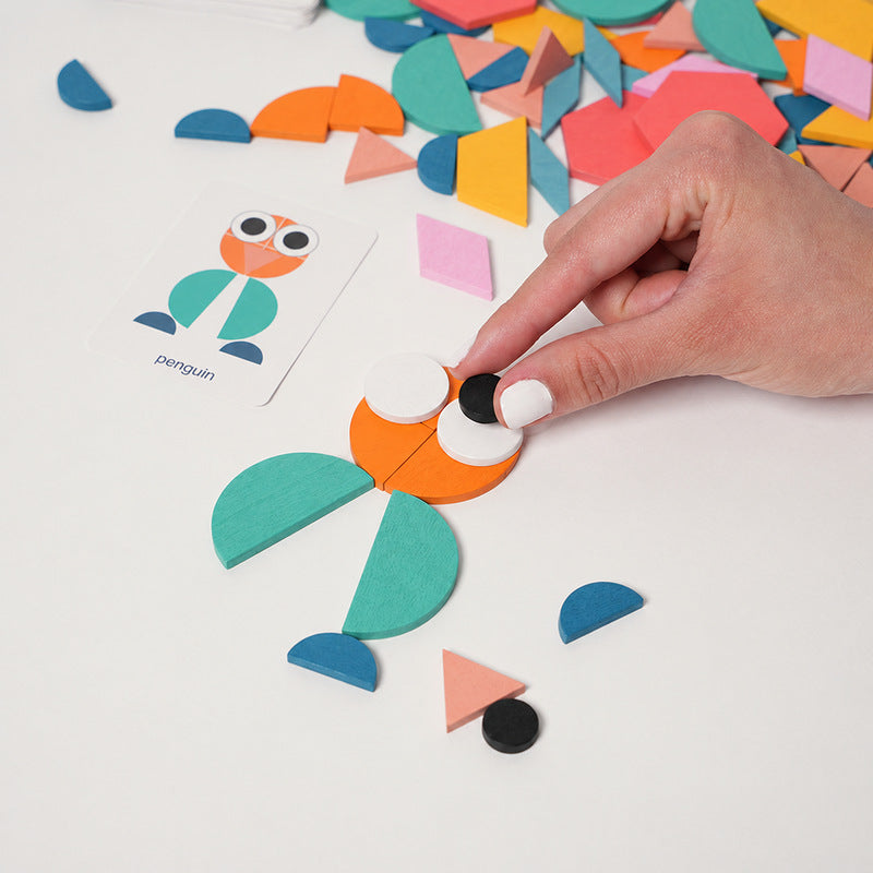 Geometric Pattern Puzzle with 180 Wooden Pieces and Cards