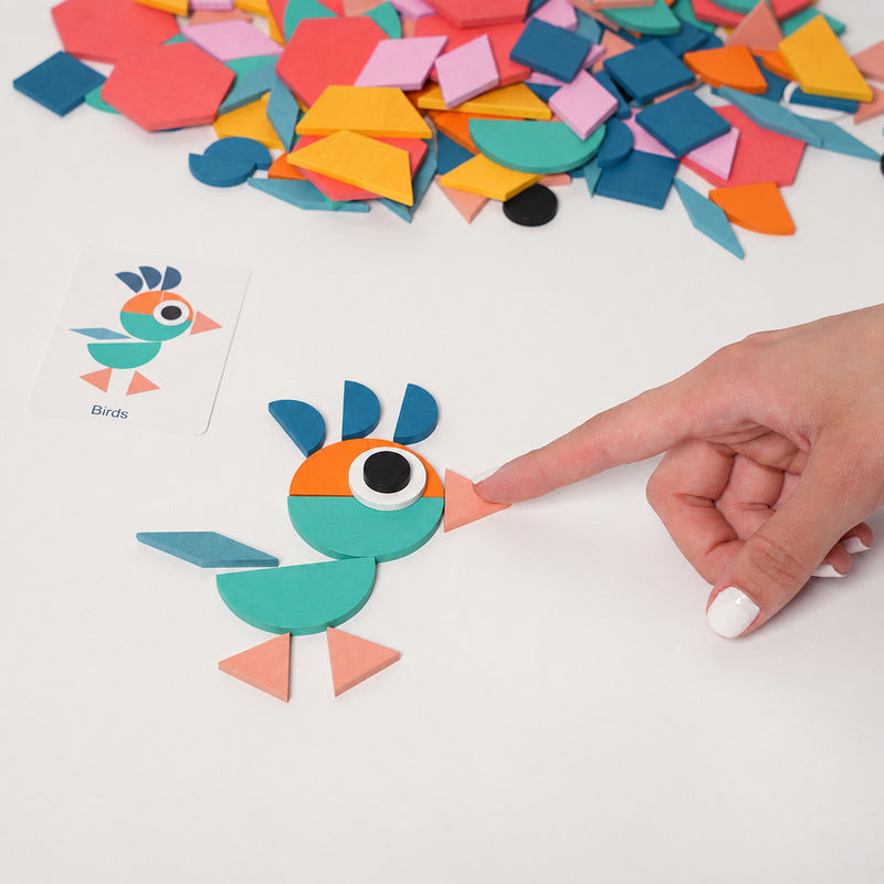 Geometric Pattern Puzzle with 180 Wooden Pieces and Cards