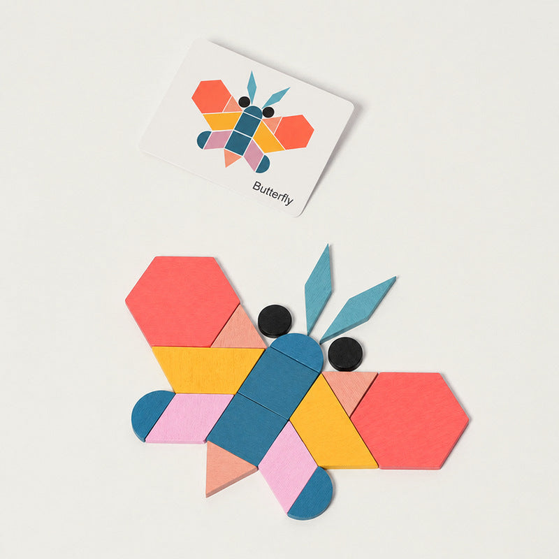 Geometric Pattern Puzzle with 180 Wooden Pieces and Cards