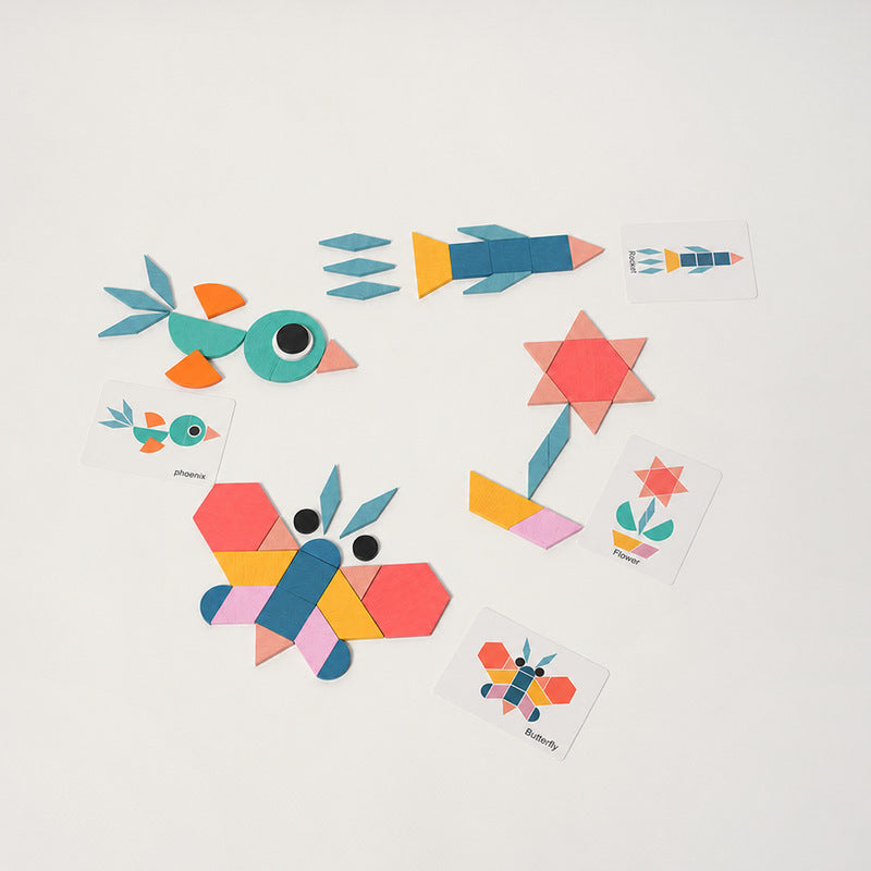 Geometric Pattern Puzzle with 180 Wooden Pieces and Cards