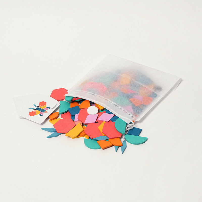 Geometric Pattern Puzzle with 180 Wooden Pieces and Cards