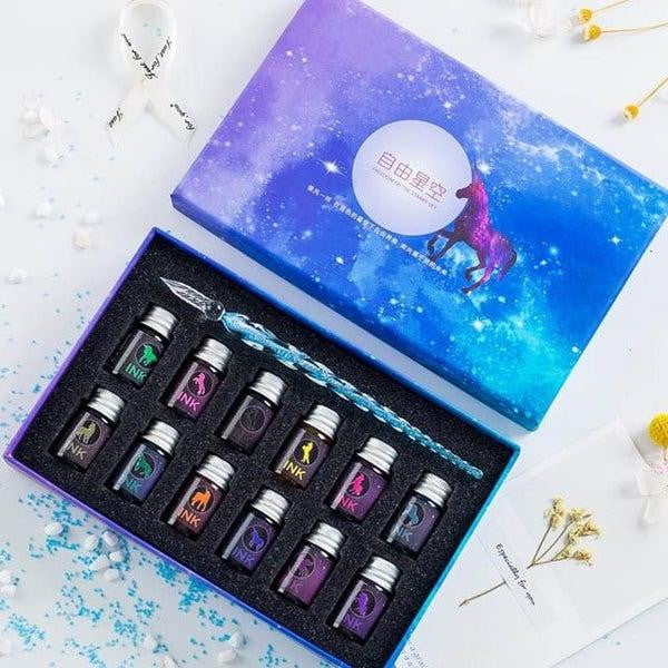 Glass Dip Pen Set with Crystal Holder and Ink