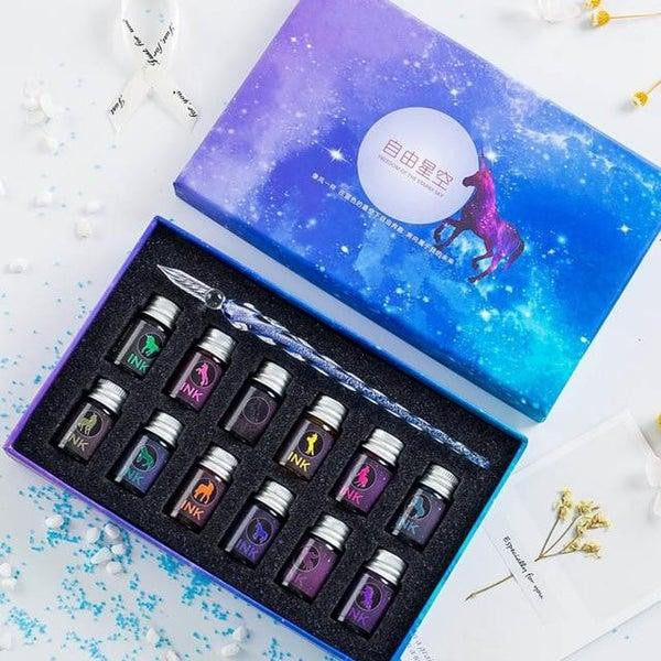 Glass Dip Pen Set with Crystal Holder and Ink