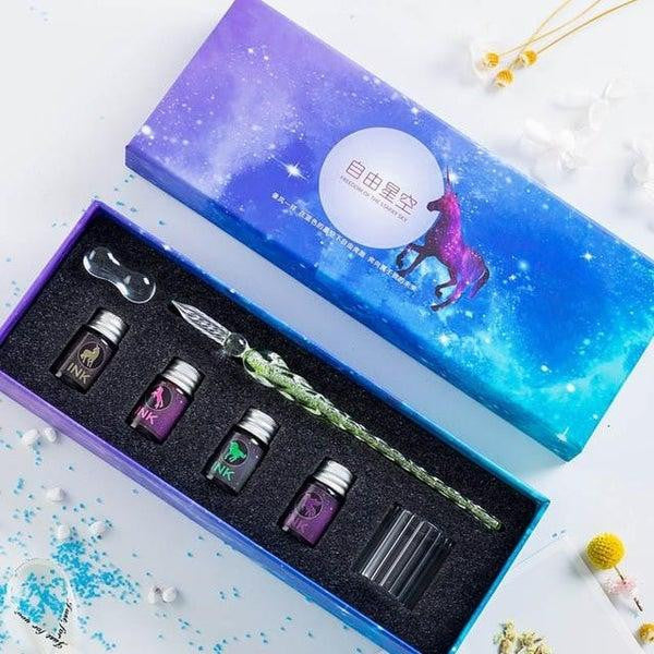 Glass Dip Pen Set with Crystal Holder and Ink