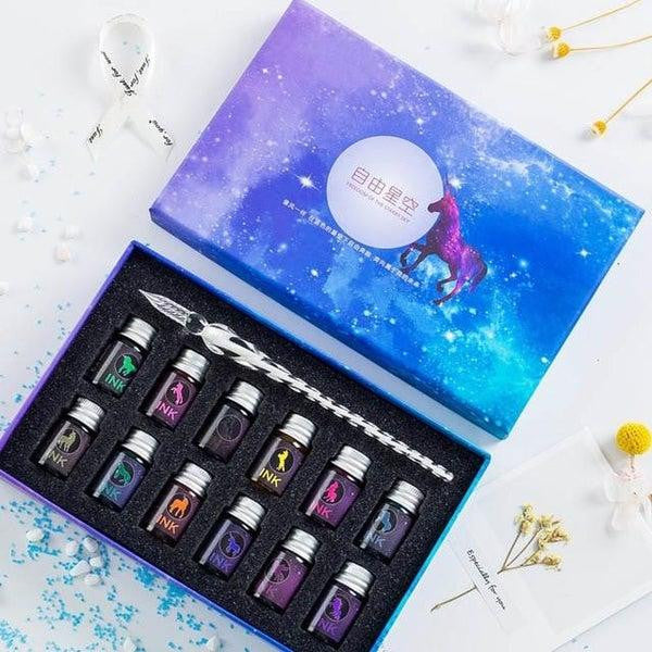 Glass Dip Pen Set with Crystal Holder and Ink