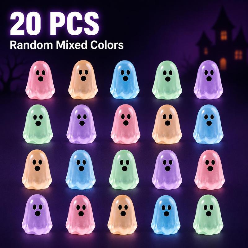 Glow in the Dark Ghost Beads, 20-Piece Mini Halloween Decor Set